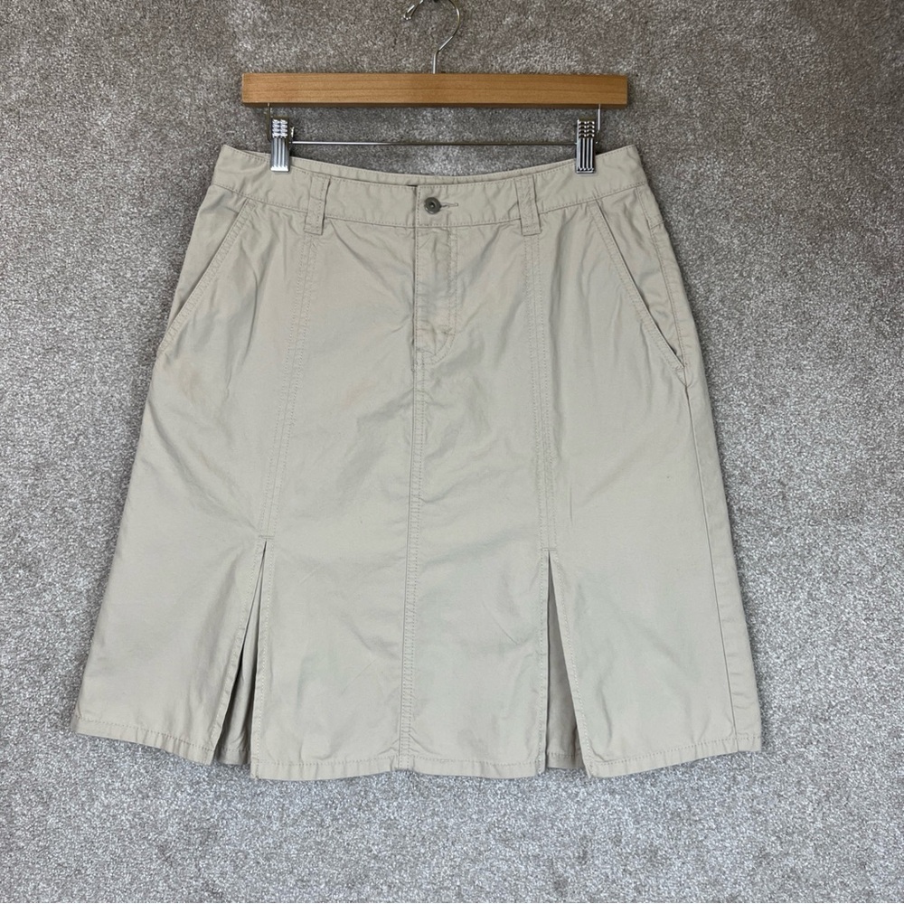 Eddie Bauer Skirt Womens 10 Tan Cotton Flare Pleated Front Zip Pockets- 3162*